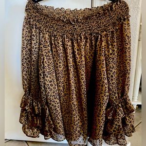 CECE by Cynthia Steffe Brown Leopard Ruffle Sleeve Top